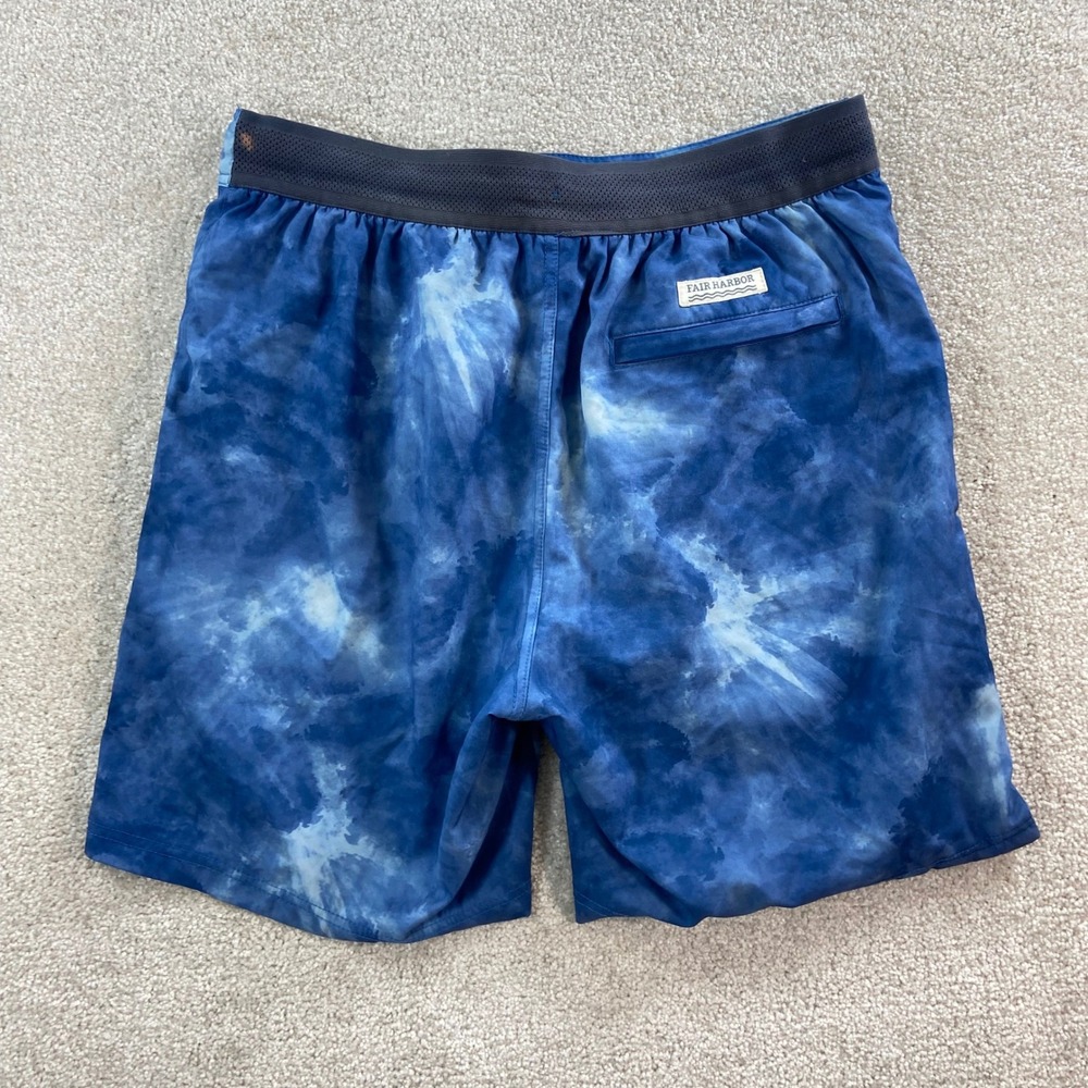 Fair Harbor Swim Trunks Mens Small Blue Tie Dye Cloud Wash Lined Board Shorts